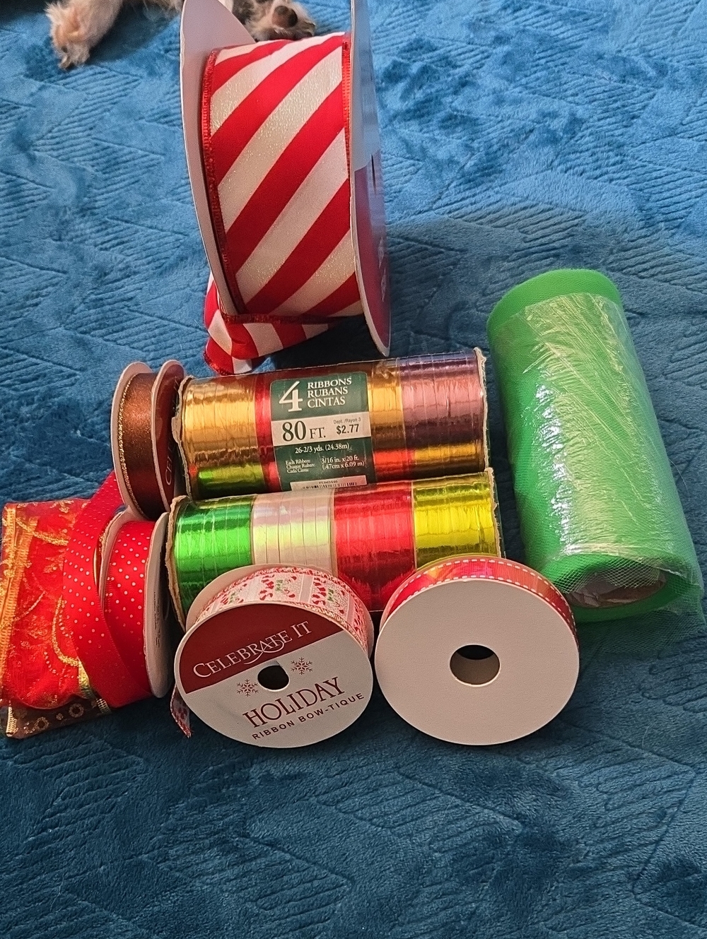 3/$20 Celebrate It Assorted Holiday Ribbon Set - Red, Green, Gold, White, Pink